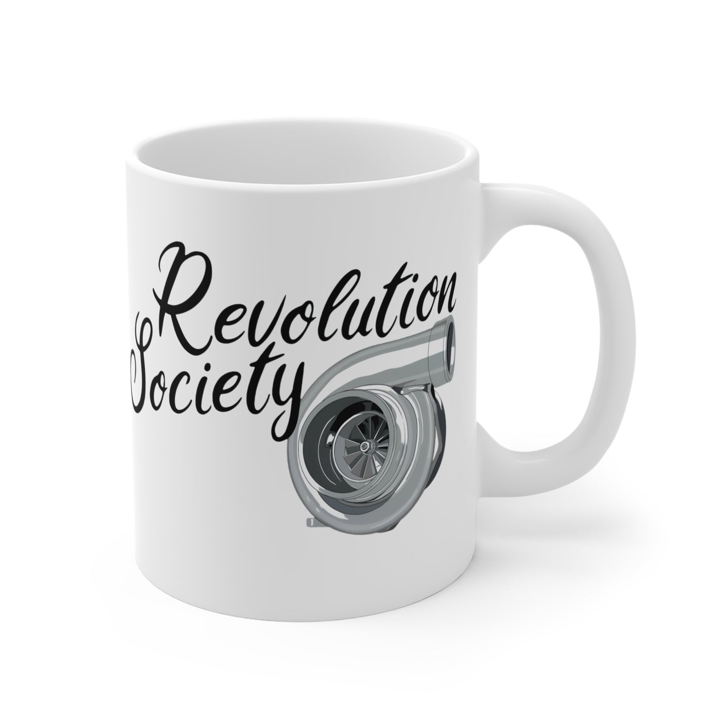 Taza de café de 11 oz “In Boost We Trust Edition” de Revolution Society