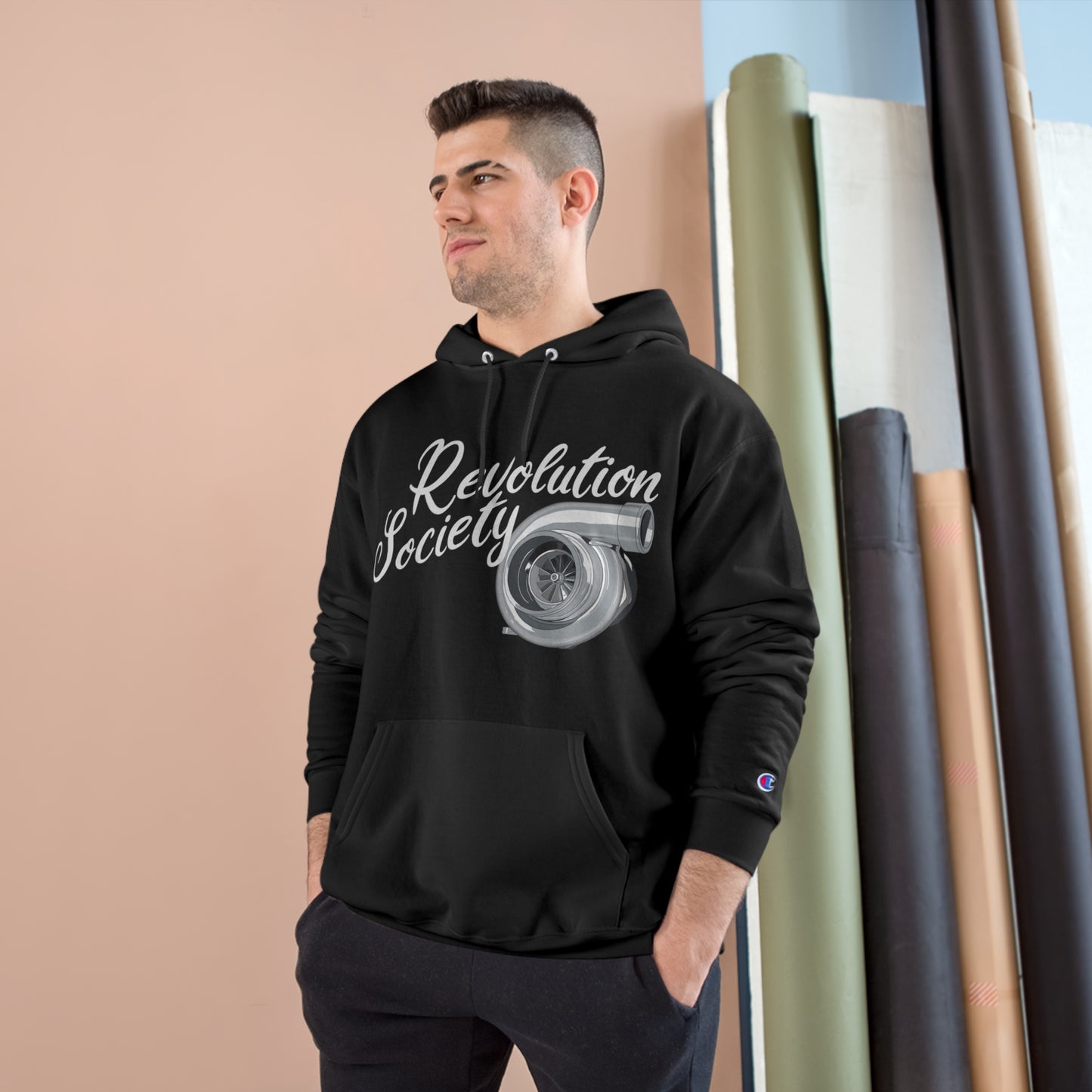 Champion Unisex Hoodie “In Boost We Trust Edition” by Revolution Society