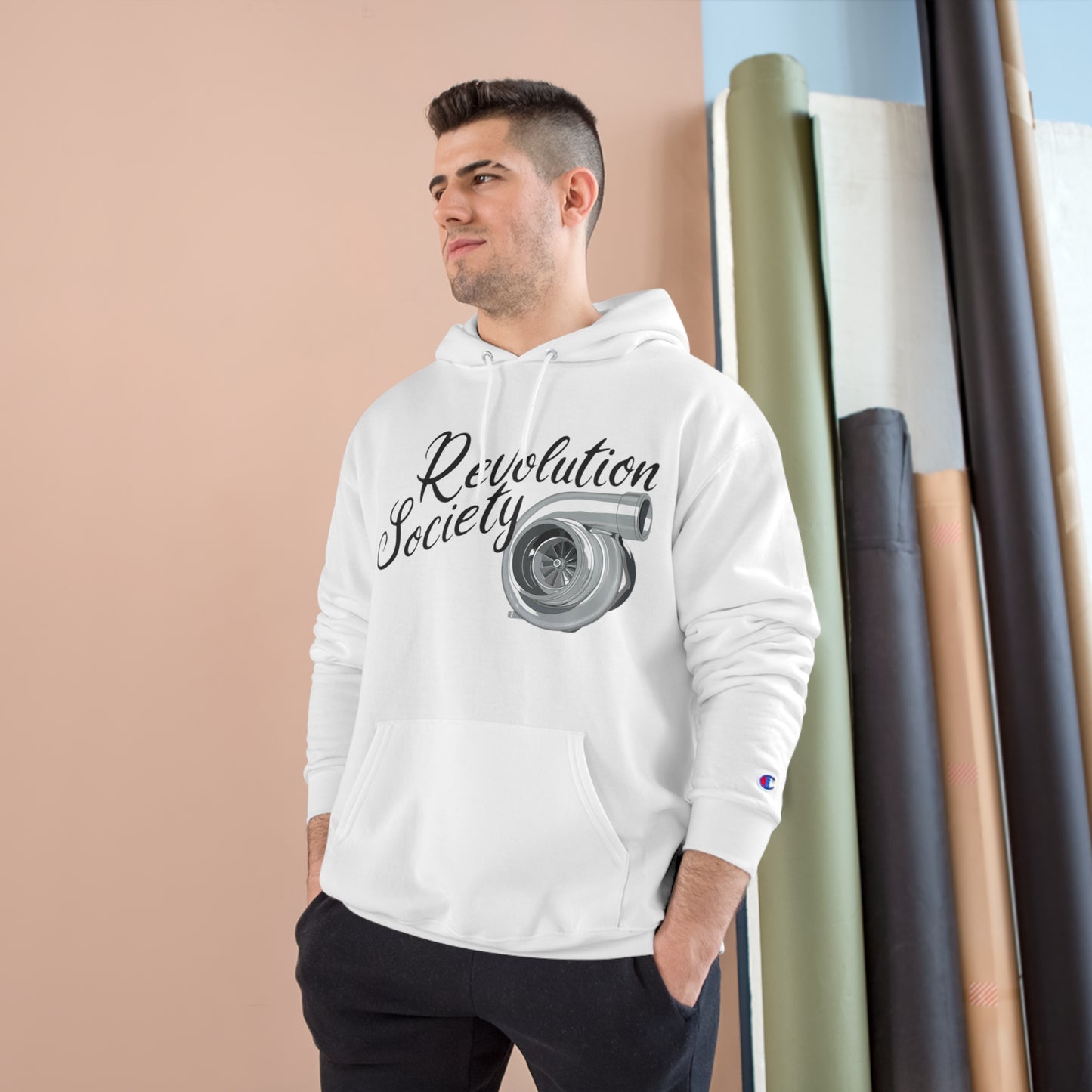 Champion Unisex Hoodie “In Boost We Trust Edition” by Revolution Society