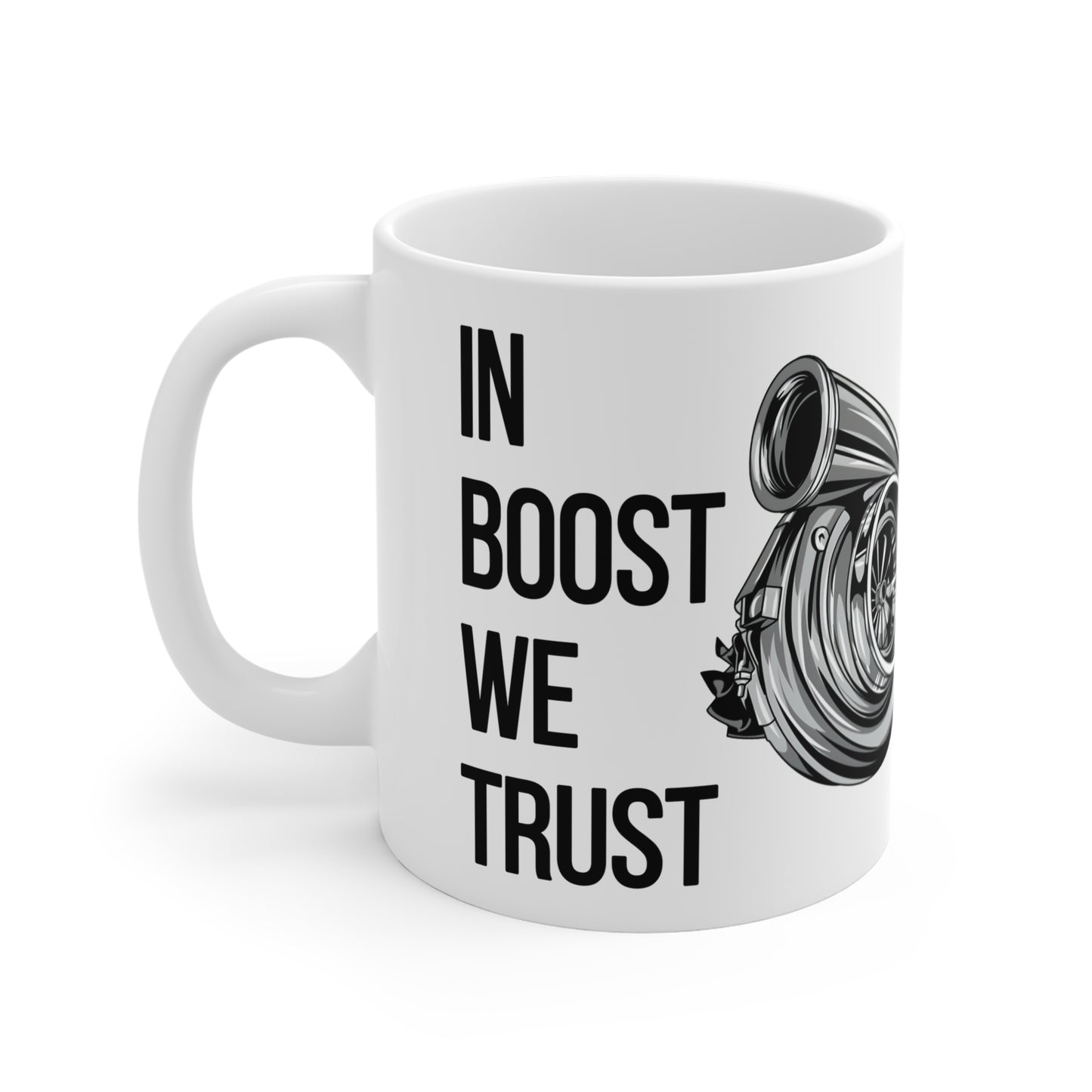 Taza de café de 11 oz “In Boost We Trust Edition” de Revolution Society